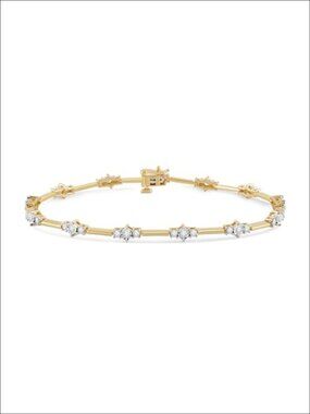 Yellow Gold Plated Sterling Silver Diamond Link Bracelet Adjustable 7.25"